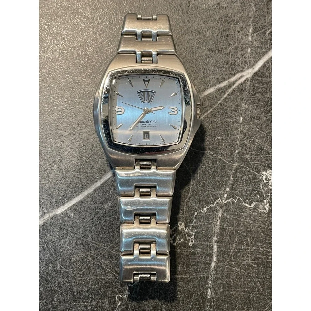 Mens Unique Retro Design Kenneth Cole Watch with Day Date - New Battery